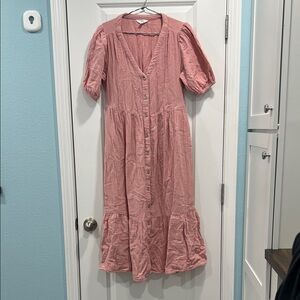 Time and Tru Dusty Rose Button-Front Midi Dress